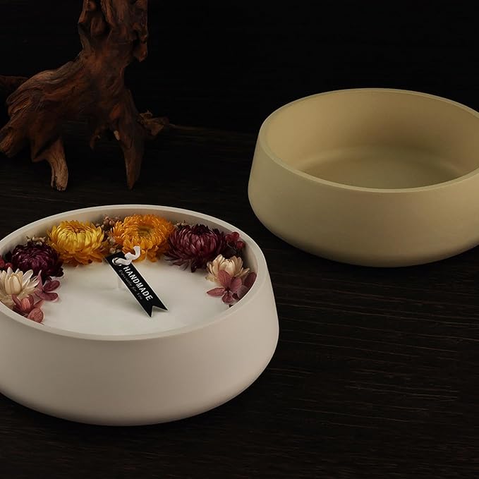 Oval Candle Boat Jar Molds, Creative Silicone Vessels Pot Molds, Concrete Container Storage Tray Making Moulds for Storage Holder Jewelry Box Vase Aroma Cup (Round)