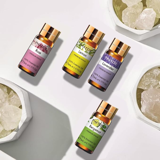 PHATOIL Essential Oil Set, 12x5ml Essential Oils Gift Set with Diffused Wood, 100% Natural Pure Essential Oils for Diffusers DIY Candle Soap Making