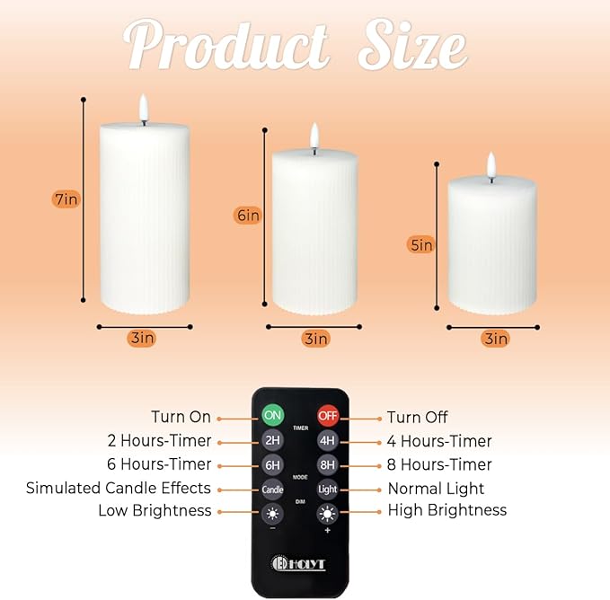 Rechargeable Flameless LED Pillar Candles–Luminous Real Wax Indoor Home Decor–Set of 3, Realistic Flickering LED Flame,Remote & Timer, USB-Rechargeable（White）