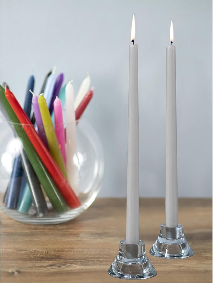 CANDWAX 14 icnh Tall Taper Candles - Dripless Long Burning Candlesticks - Set of 12 Gray Tapered Candles