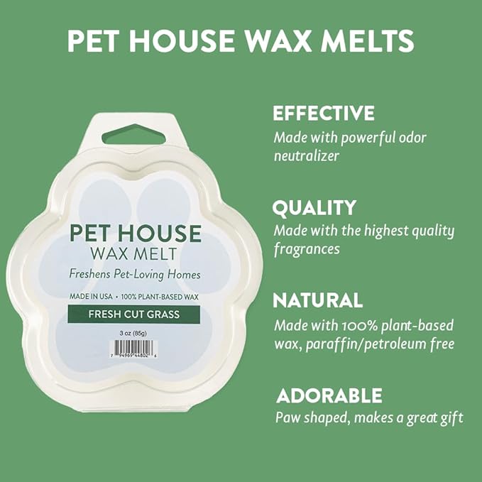 Pet House Fresh Cut Grass Spring and Summer Scented Wax Melts 3 OZ, Plant Based Soy Wax Melts for Household and Pet Odor, Clean Burning, Long Lasting, Made for Pet Loving Homes - 2 Pack