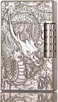 Dragon Relief Design Side Wheel Frosted Lighter, Refillable Butane, Soft Flame Lighter, Flip, Outdoor, Camping, Men's Gift (Free of Butane Gas) Silver