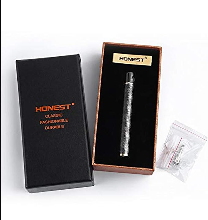 Lighter Cigarette Shaped Butane Refillable Fire Starter with Back-up Flints Gifts for Men Women Lady (Excluding Butane) (Black)
