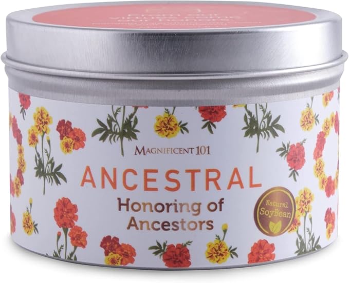 MAGNIFICENT 101 Spiritual Ancestor Candle - 6 Oz Soy Wax - 35 Hour Burn - Floral & Citrus Oils with Marigold, Calendula & Sandalwood Scents - Energy Cleansing & Meditation Ancestor Altar Supply
