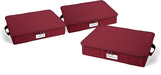 Covermates Keepsakes Zip-Top Storage Box Set, 3 Pack Heavy Duty Polyester Organizer Bins, Stackable Design, ID Window, Reinforced Handles, Closet Home Storage, Scarlett Red