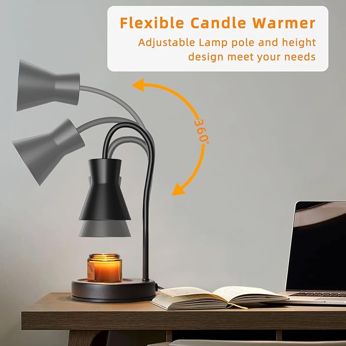 LALISU Candle Warmer Lamp with Timer and Dimmer, Vintage Electric Melter Candle with 2 Bulbs, Melter Scented Height Adjustable Compatible with Jar Candles, House Warming Gifts (Black)