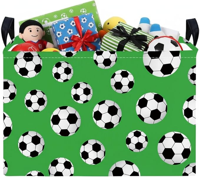 Kid Cute Rectangle Storage Basket Baby Toy Clothes Storage Bin Nursery Playroom Bedroom Decor Basket (Soccer)