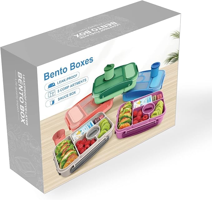 Lunch Box for Adults/Kids/Toddler,5 Compartments Bento Lunch Containers with Sauce Vontainers,Microwave & Dishwasher & Freezer Safe,BPA Free(White)