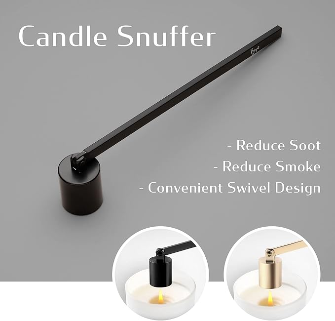 BRIGANTI Candle Accessories Set 4-in-1 Candle Care Essentials Kit - Black | Candle Snuffer with Swivel Head, Wick Trimmer Scissors with Refined Edge, Wick Dipper & Picker, Decorative Accessory Tray