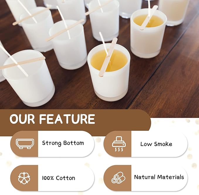 JEAWIWI Candle Wicks for Candle Making, Candle Wick 8 in 100 Pcs with 100 Pcs Wick Stickers and 10 Pcs Candle Wick Holders, Cotton Wick for Soy Wax, Beeswax, Coconut Wax