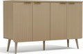 47.2" Sideboard Buffet Cabinet with Storage, Modern Fluted Accent Credenza with 4 Doors, Buffet Media Console Entryway Cabinet with Adjustable Shelve for Living Dining Room Hallway, Natual Oak