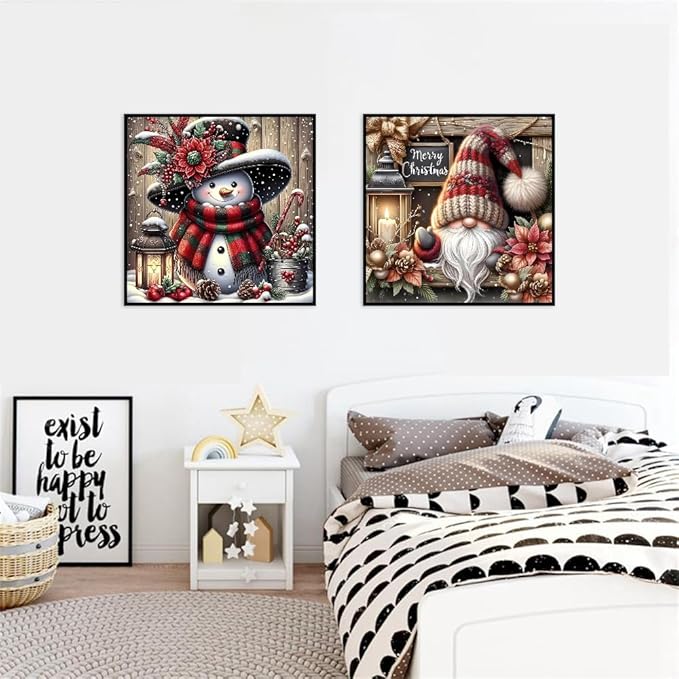 2 pack Christmas Paint by Numbers Kit for Adults Beginner with Framed,Snowman Easy Adult Paint by Number Kits on Canvas DIY Painting for Beginners Art by Numbers for Home Wall Decor 10x10 Inch