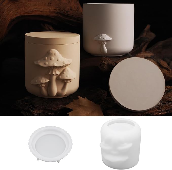 1Pc Mushroom Jar Resin Mold Silicone 3D Exquisite Epoxy Casting Mold with Lid for DIY Jewelry Organizer Trinket Storage Box Candy Container Candle Jar Flowerpot Cement Crafts Home Decoration