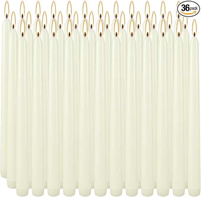 36 Pack Ivory 10-Inch Taper Candles - Premium Dripless, Smokeless & Unscented for Wedding Decor, Romantic Dinner, Party & Home - Long Burning Hand-Poured Tall Candles with Clean Finish