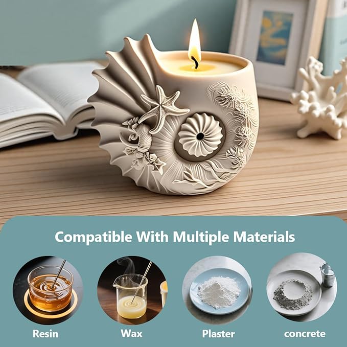 Conch Starfish Resin Molds Silicone Molds - Reusable Classic Design for Casting with Epoxy Resin, Concrete, and Plaster to Create DIY Home Decor, Cosmetic Organizers, and Plant Pots