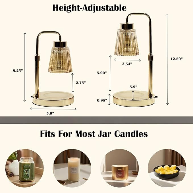 Candle Warmer Lamp with Timer Dimmable, Height Adjustable Scented Wax Melts Warmer, Electric Flameless Candle Warmer for Candle Jar, Mothers Day Birthday Gifts for Women, Office Home Decor (2 Bulbs)