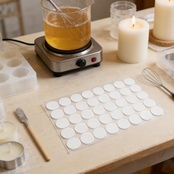 800pcs Small Wick Stickers for Candle Making: 0.8" Round Dot Double Sided Adhesive Inserts Taper Stick Holder Grips for DIY Candlesticks Wick Making
