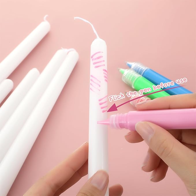 Lounsweer 12 Pcs Galentine DIY Candle Painting Kit Bulk 6 Set Ivory Taper Candles and Wax Pen Valentine's Day Candle Painting Crafts Gifts for Adult Couples DIY Making Crafts Wedding Party Decor