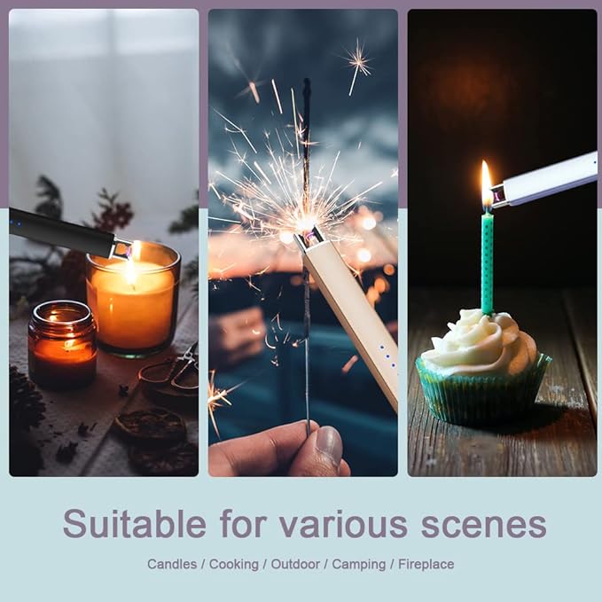 Electric Arc Windproof Lighter Flameless USB Rechargeable Lighter with Safety Lock for Candle BBQ Camping (Silver)