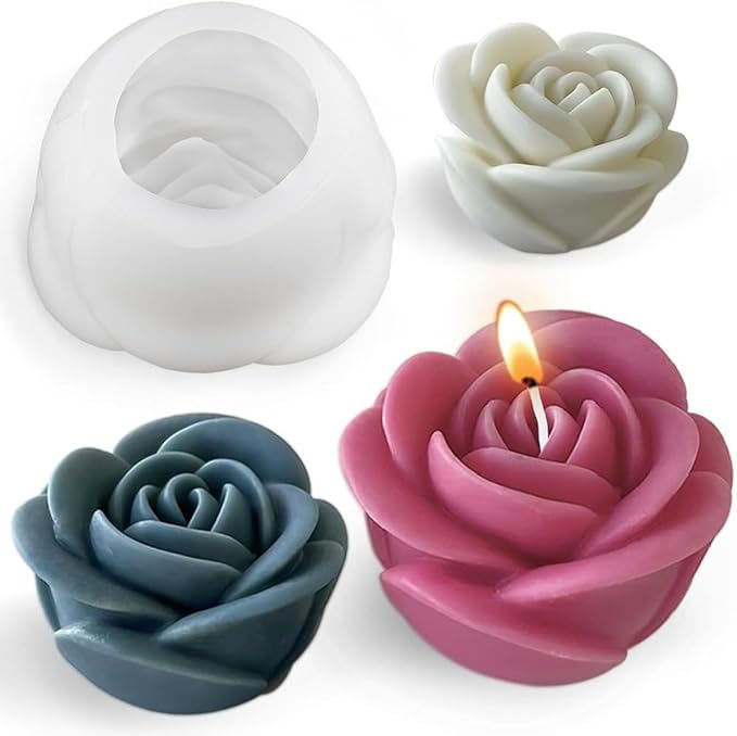 4PCS Rose & Leaf Candle Molds, 3D Flower Silicone Molds for Candles Epoxy Resin Casting Wax Soap Clay Plaster Home Decoration Handmade Gift