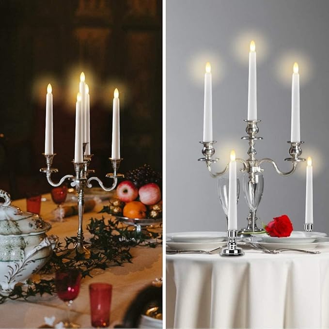 FPOO 7.9'' Battery Operated Windows Candles with Remote Timers, 6 pcs Flickering Flameless Christmas Taper Candles, Led Bright Warm Lights for Holiday Home Party Thanksgiving Décor