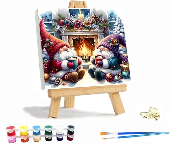 VIGEGU Christmas Paint by Numbers Kit for Adults with Framed,Gnome Paint by Number DIY Acrylic Adult Paint by Number Kits for Wall Decor 10x10in