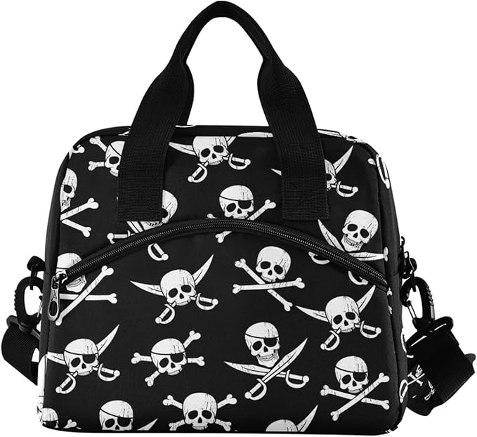 CBBYY Pirate Skull Lunch Bags for Women Men, Reusable Insulated Lunch Box, Adjustable Shoulder Straps Tote Lunch Bag for Work Picnic School