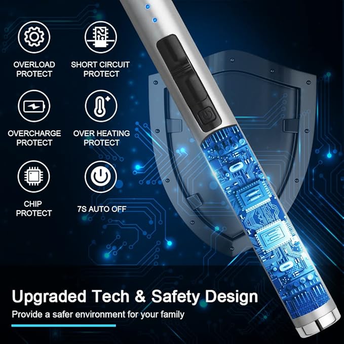 ARECTECH Rechargeable Electric Candle Lighter Arc Plasma Windproof Lighter for Candle Christmas Kitchen Birthday Gift for Mom Men Wife with Type-C Cable Silvery