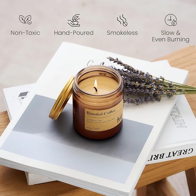 M&SENSE Roasted Coffee Scented Christmas Candle Gift, Aromatherapy Candle Set for Women, Soy Wax Candles Home Scented, Long Lasting Amber Jar Candles Gift for Christmas, Thanksgiving, Holiday