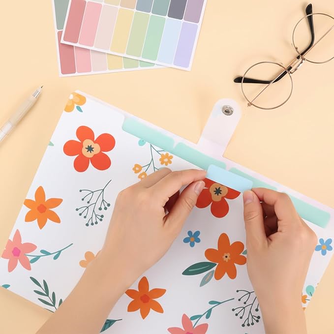 EOOUT 6pcs Expanding File Folders with 5 Pockets, Floral Accordion Folders for Documents, A4 Letter Size Plastic File Organizer with Snap Button for School and Office Supplies