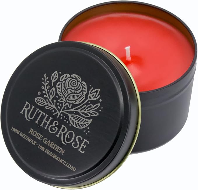 RUTH & ROSE | Rose Garden | 100% Beeswax Scented Candles for Home, 8oz, +65 Hours Burn Time, Aromatherapy Non Toxic Candles, Gift for Women & Men, Made in USA, Perfect for Travel or Gifting