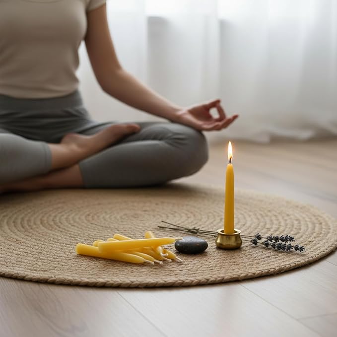 Mini Taper Candle Meditation Candles,20 Minute Prayer Candlestick Dripless Beeswax Candles with Brass Candle Holder for Yoga & Spiritual Rituals (Set of 30)