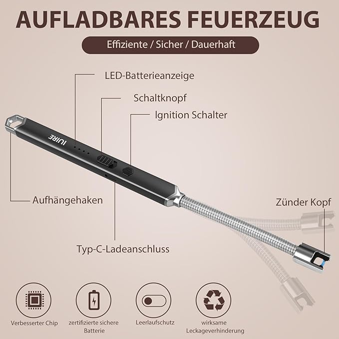Electric Candle Lighter USB C Rechargeable Plasma Arc Lighters with 360° Flexible Neck Windproof for Deep Candles, Gas Stove, Camping Grill & Fireworks (Black*2)