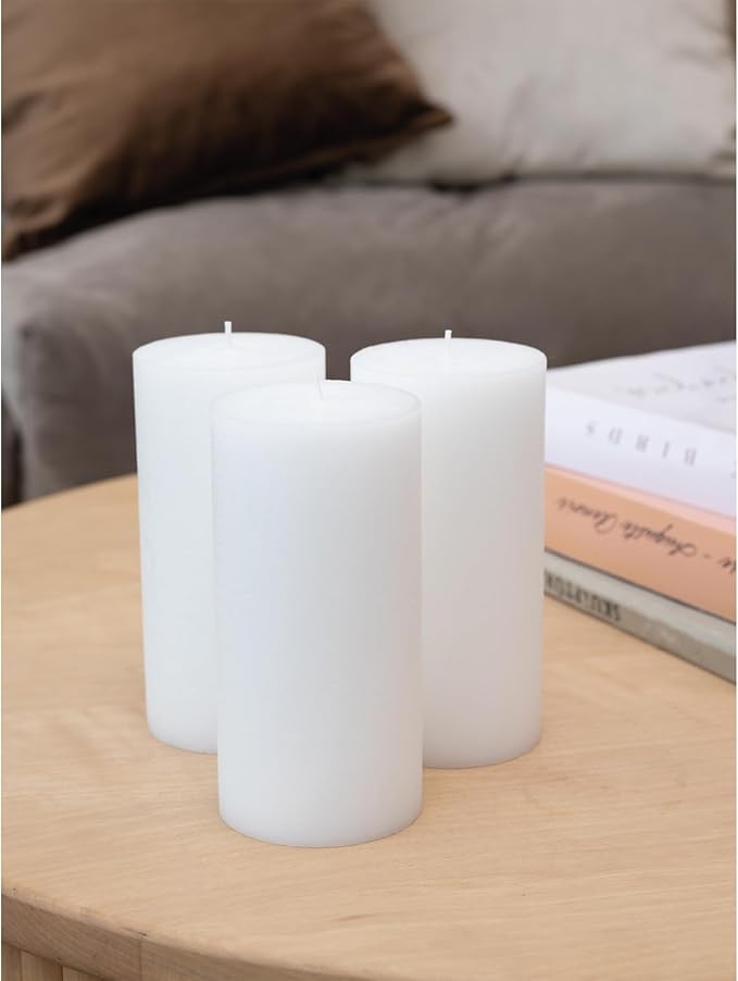 CANDWAX Large Pillar Candles 3x6 Inch – Set of 3 Unscented Dripless White Candles, Rustic Decorative Style for Weddings, Valentines, Home Decor