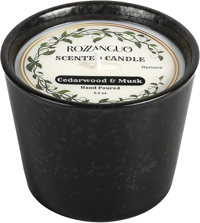 Luxury Textured Ceramic Jar Scented Candle | Non Toxic 100% Natural Coconut & Soy Wax Blend Cotton Wick | 5.2oz | Hand Poured Highly Scented Long - Lasting | Women & Men | Cedarwood & Musk