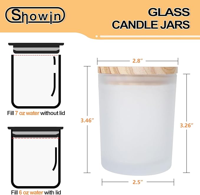 SHOWIN Thick Candle Jars for Making Candles 20 Pcs, 7 OZ Empty Jars with Wood Lids for Candle Making, Sample Container, Frosted White