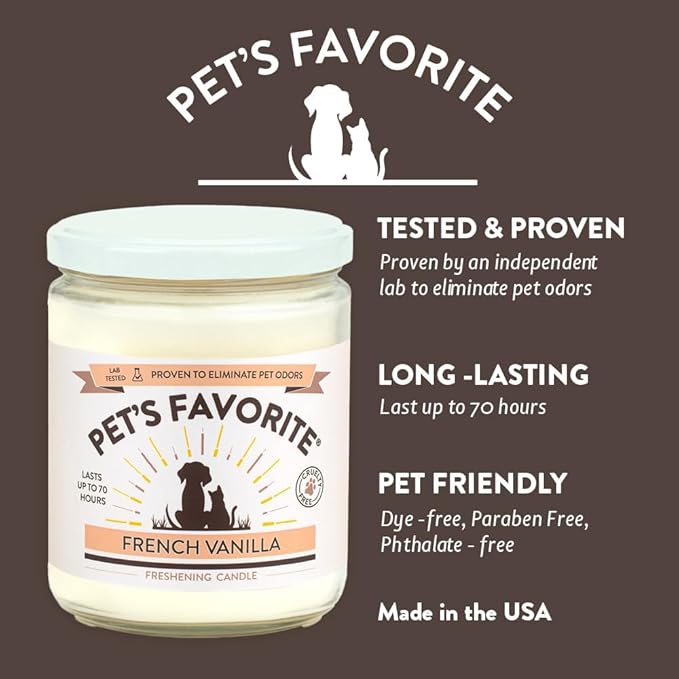 Pet's Favorite Pet Odor Candle, Clean Burning, Long Lasting Scented Candles with a Cotton Wick. (Calming Lavender/French Vanilla, Pack of 2)