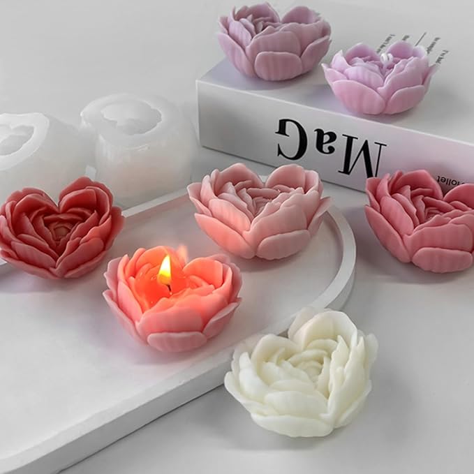 Rose Candle Molds, Love Rose Flower Silicone Molds for Candle Soap Making DIY Heart Epoxy Resin Casting Valentine’s Day Mother’s Day Gift