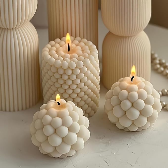 Silicone Candle Molds, 3D Bubble Cylinder Scented Candle Mold, Cozy Atmosphere Design, Colorless, BPA Free, Silicone Molds for Candle Making, DIY, Resin, Wax, Soap, Clay, Chocolate Etc