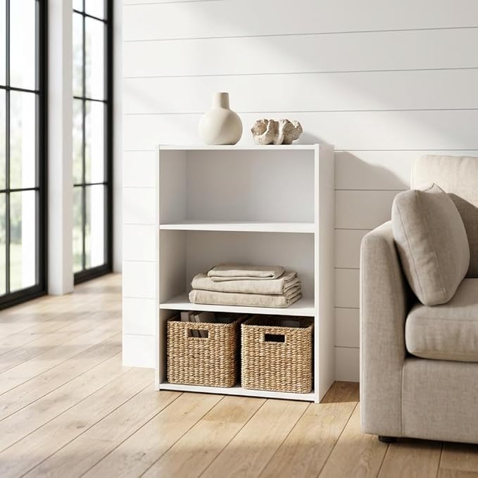Furnifact Plain White Bookcase, Wooden Construction, Spacious Shelf Storage, Modern Design, Suitable for Home or Office, Durable and Stylish