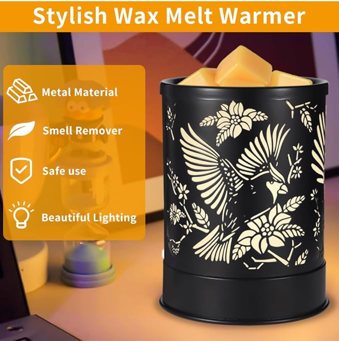 nawaza Wax Melt Warmer with LED Light Metal Electric Wax Melter for Scented Wax Candle Wax Melts Warmer Home Office Fragrance Essential Oil Burner Christmas Cardinal Gifts for Women Grandma Moms