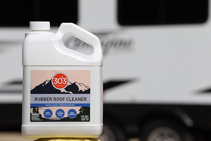 303 Products Rubber Roof Cleaner - Removes Build Up On The Rubber Roofs of RVs, Campers, Pop-Ups, and Motorhomes, Will Not Harm Solar Panels, 1 Gallon (30239)