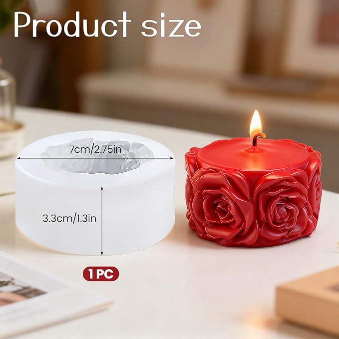 Rose Flower Column Candle Molds Flower Shape Silicone Candle Molds Cylinder Resin Casting Mold Silicone Flowers Rose Mold for Candles Making DIY Polymer Clay Craft Plaste Valentine Mother Day
