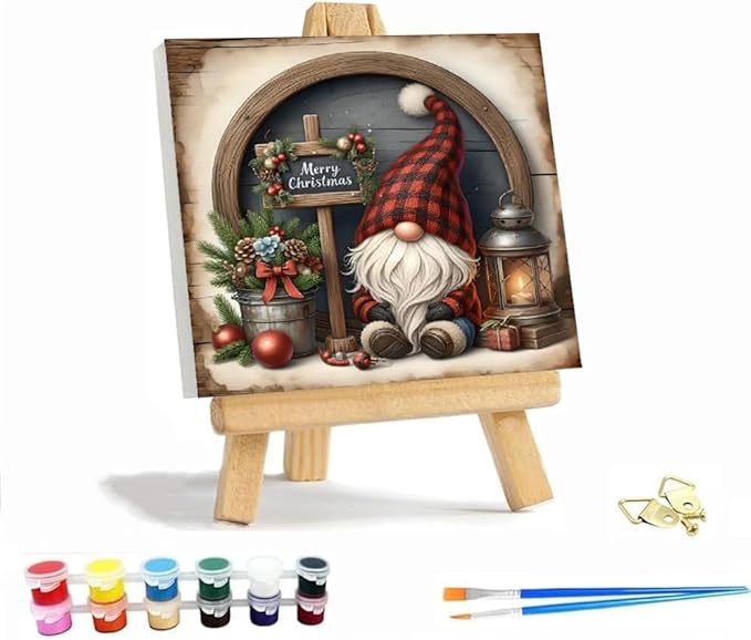 VIGEGU Christmas Paint by Numbers Kit for Adults with Framed,Gnome Candle Paint by Number DIY Adult Paint by Number Kits for Wall Decor 12x12in