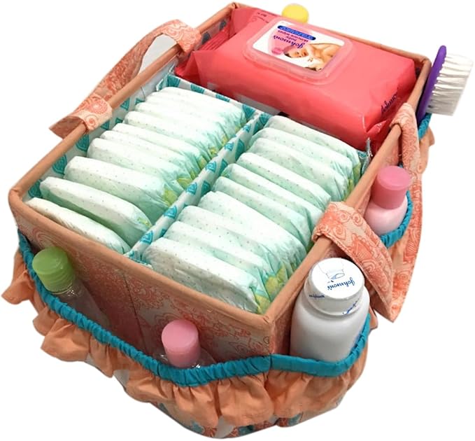 Bacati - Paisley Kids Storage (Nursery Storage Caddy, Coral/Aqua)