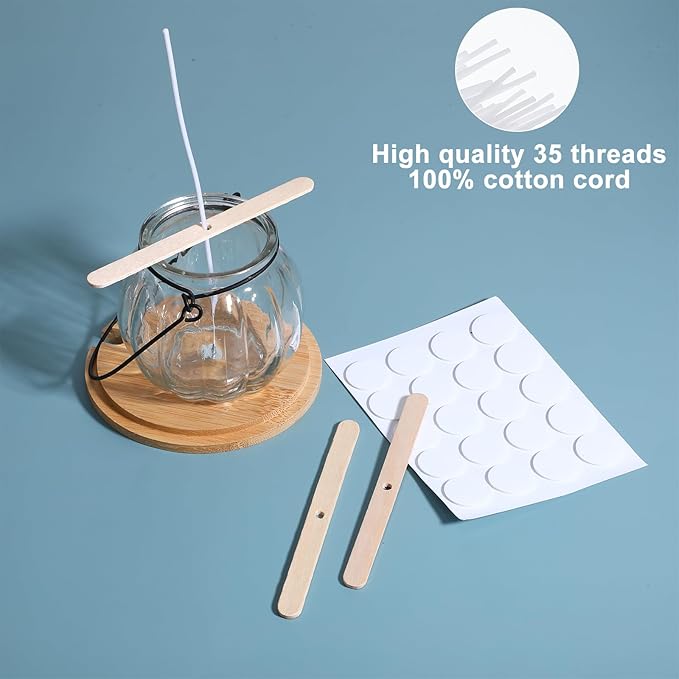Candle Wicks for Candle Making - 100 Pcs Candles Wicks with 100 Pcs Wick Stickers and 10 Candles Wick Holders, Perfect for Soy Wax, Beeswax, and More