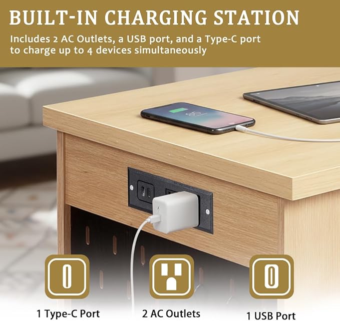 Modern Fluted Office Desk with Storage Cabinet Drawers Power Outlet Pegboard Built-in Shelves Keyboard Tray for Home Office Study Living Room (Light Oak)