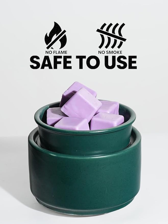 Ceramic Electric Wax Melt Warmer & Cube Oil Melter Cute Small Warmers Aromatherapy for Home Decorative Burner Melts Scented Candle Tart Scent Warm Fragrance (Dark Green)