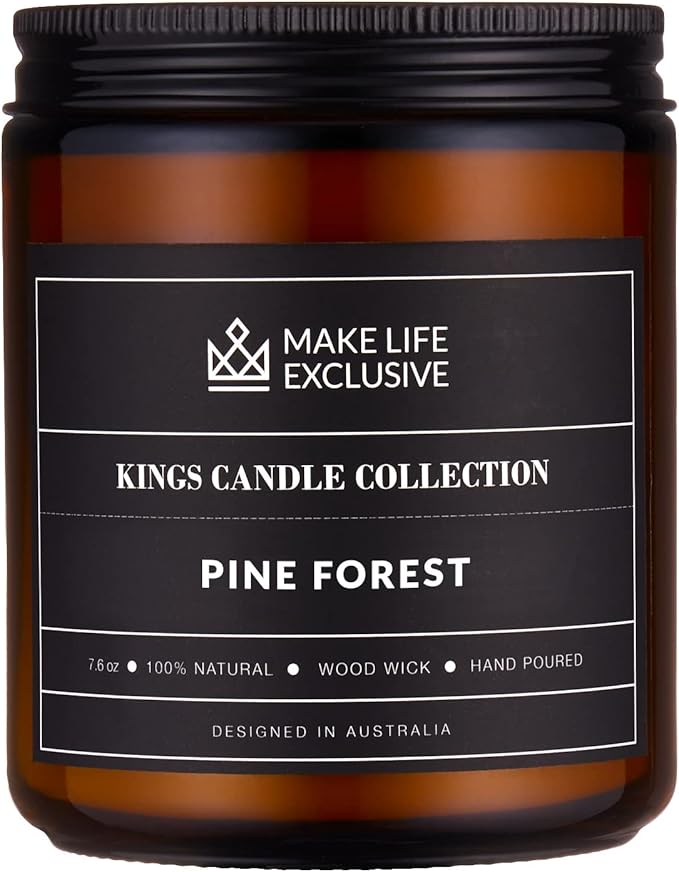 Scented Candles for Men | Pine & Cedar Scented | Wooden Wick, Long Lasting, Masculine Scents | Natural Soy Jar Candle for Home, Bachelor Pad Decor | The Perfect Mens Gift.