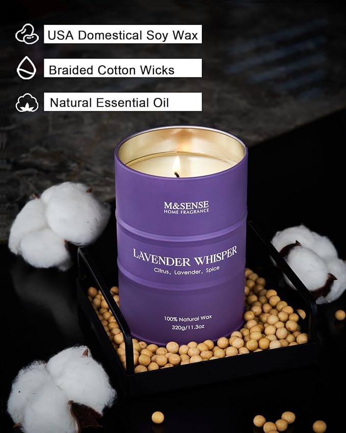 M&SENSE Lavender Scented Soy Candles for Home. 11.6oz 120 Hour Long Burning, Aromatherapy Candle for Stress Relief Meditation Relaxing, Appreciation Gifts for Mom Teacher Friends